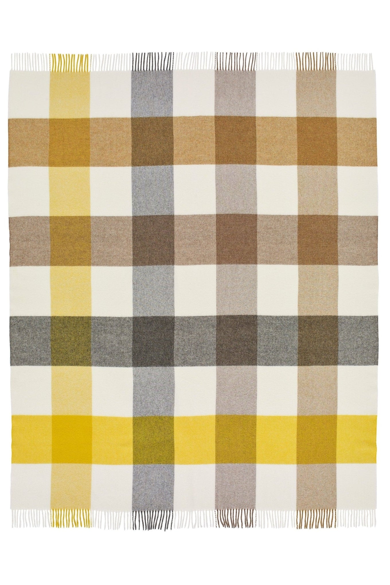 Bronte by Moon soft merino wool throw in large check Block Islay pattern in gold.
