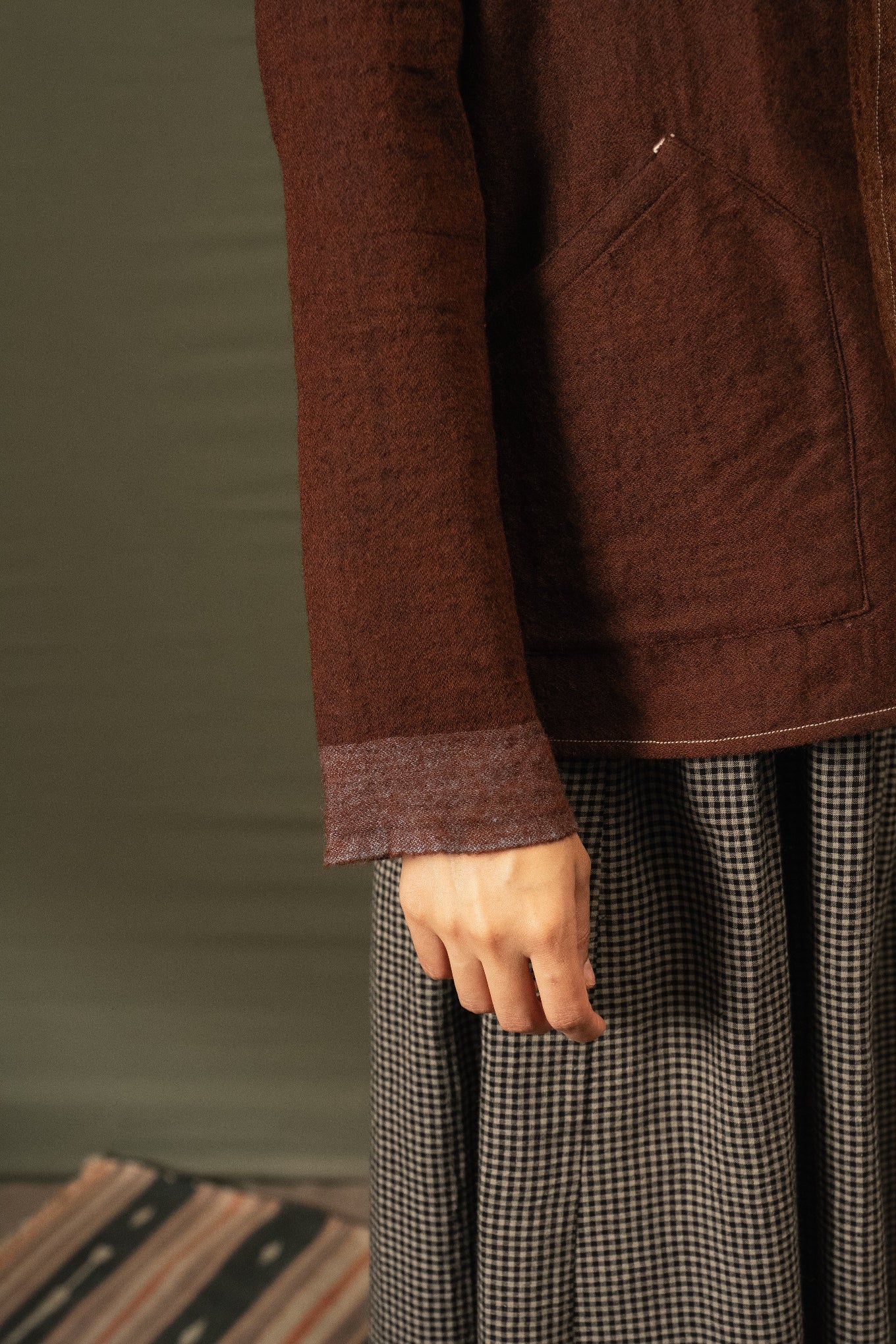 DVE Santati fine wool reversible jacket in pinecone brown.