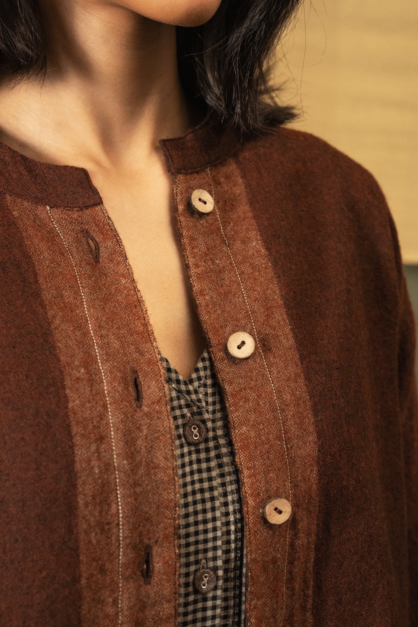 DVE Santati fine wool reversible jacket in pinecone brown.