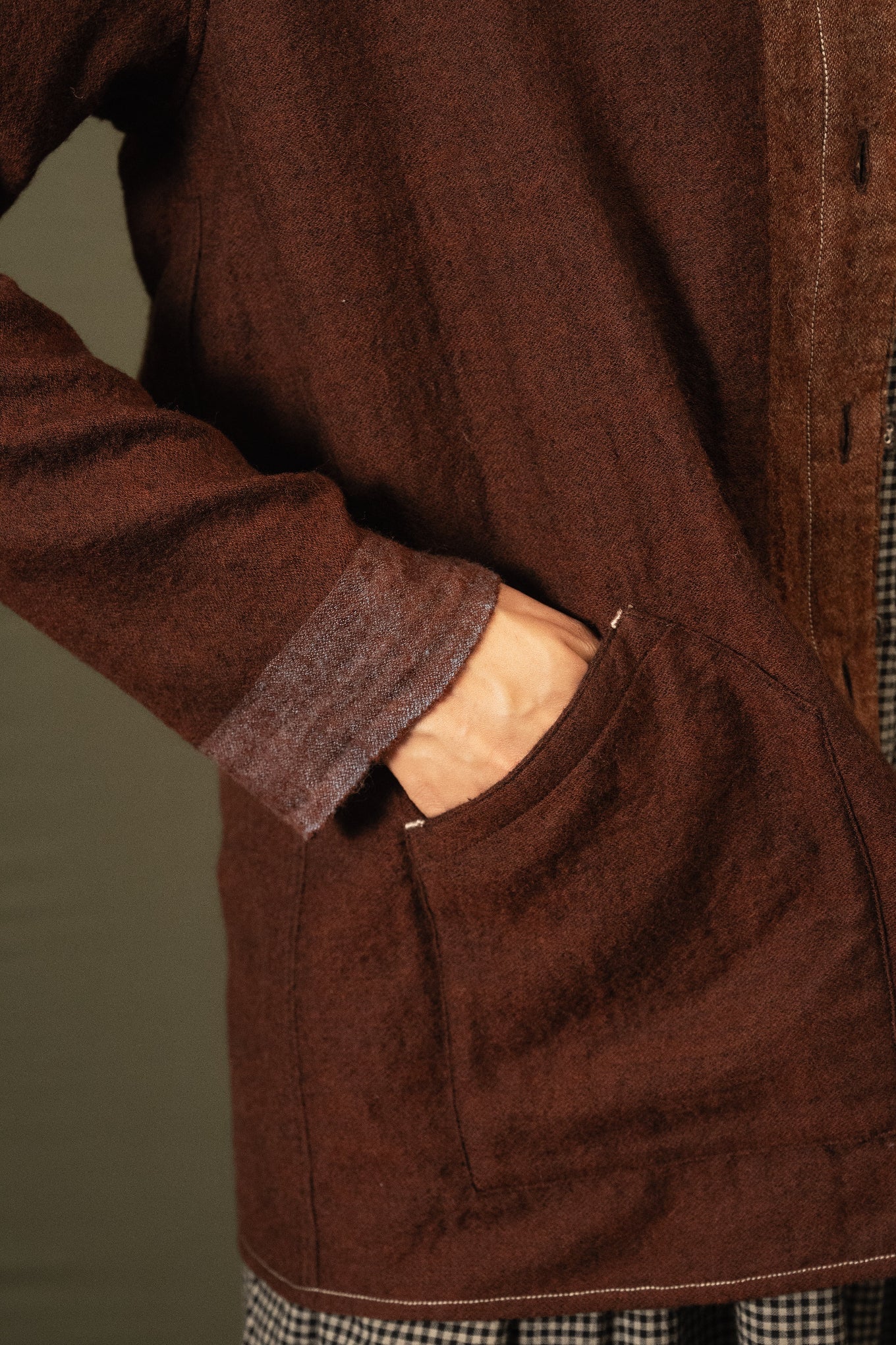 DVE Santati fine wool reversible jacket in pinecone brown.