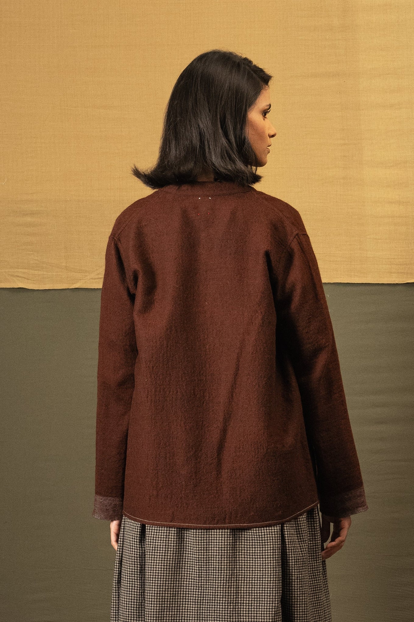 DVE Santati fine wool reversible jacket in pinecone brown.