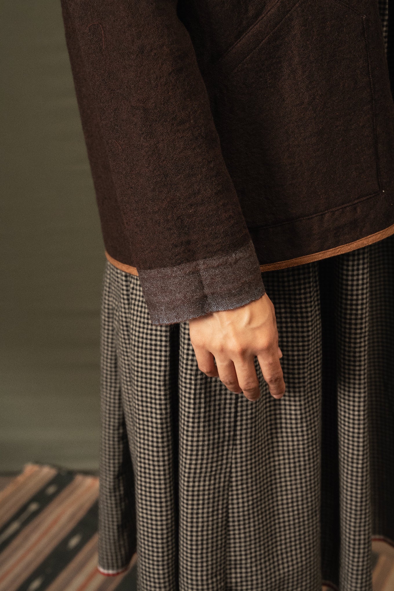 DVE Santati fine wool reversible jacket in pinecone brown.