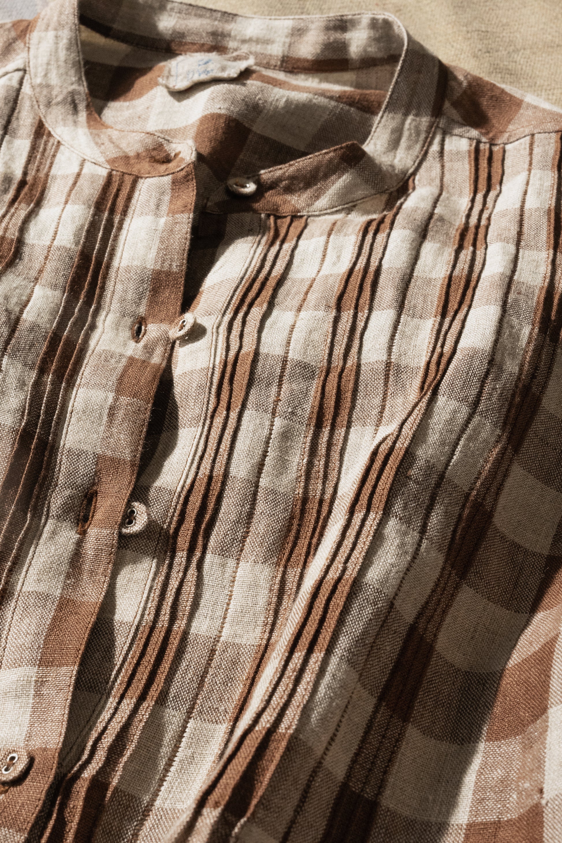DVE Heera button up dress in French beige linen check.