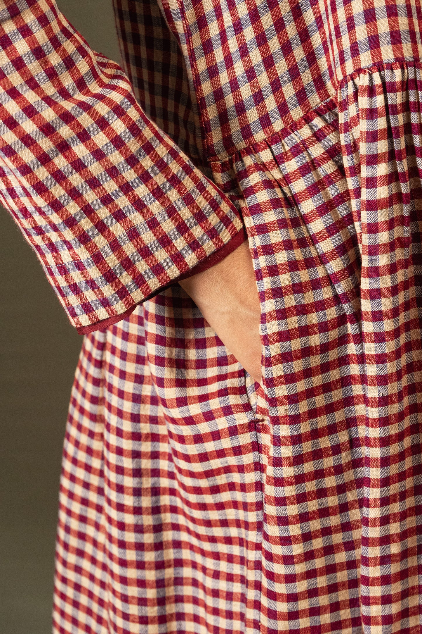 DVE Tara linen button up shirtdress in barn   red linen gingham check linen.