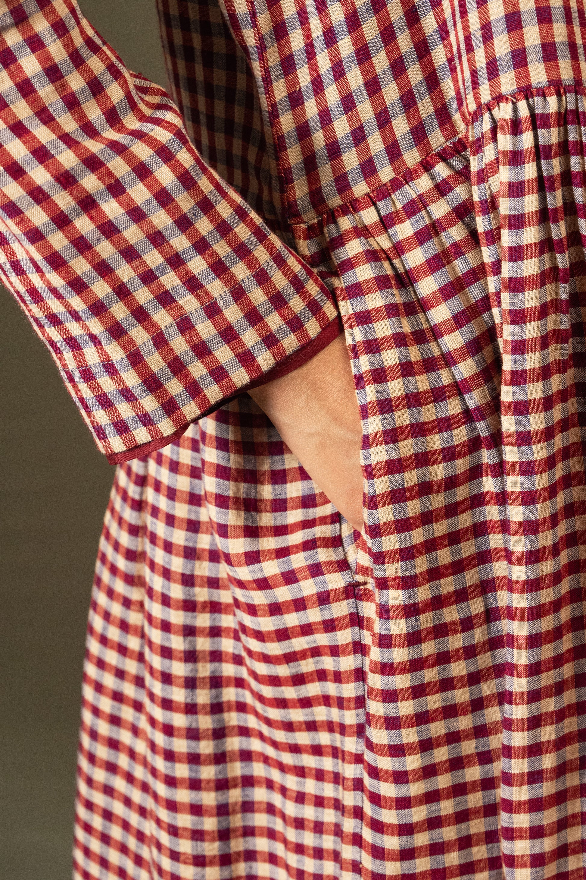 DVE Tara linen button up shirtdress in barn   red linen gingham check linen.