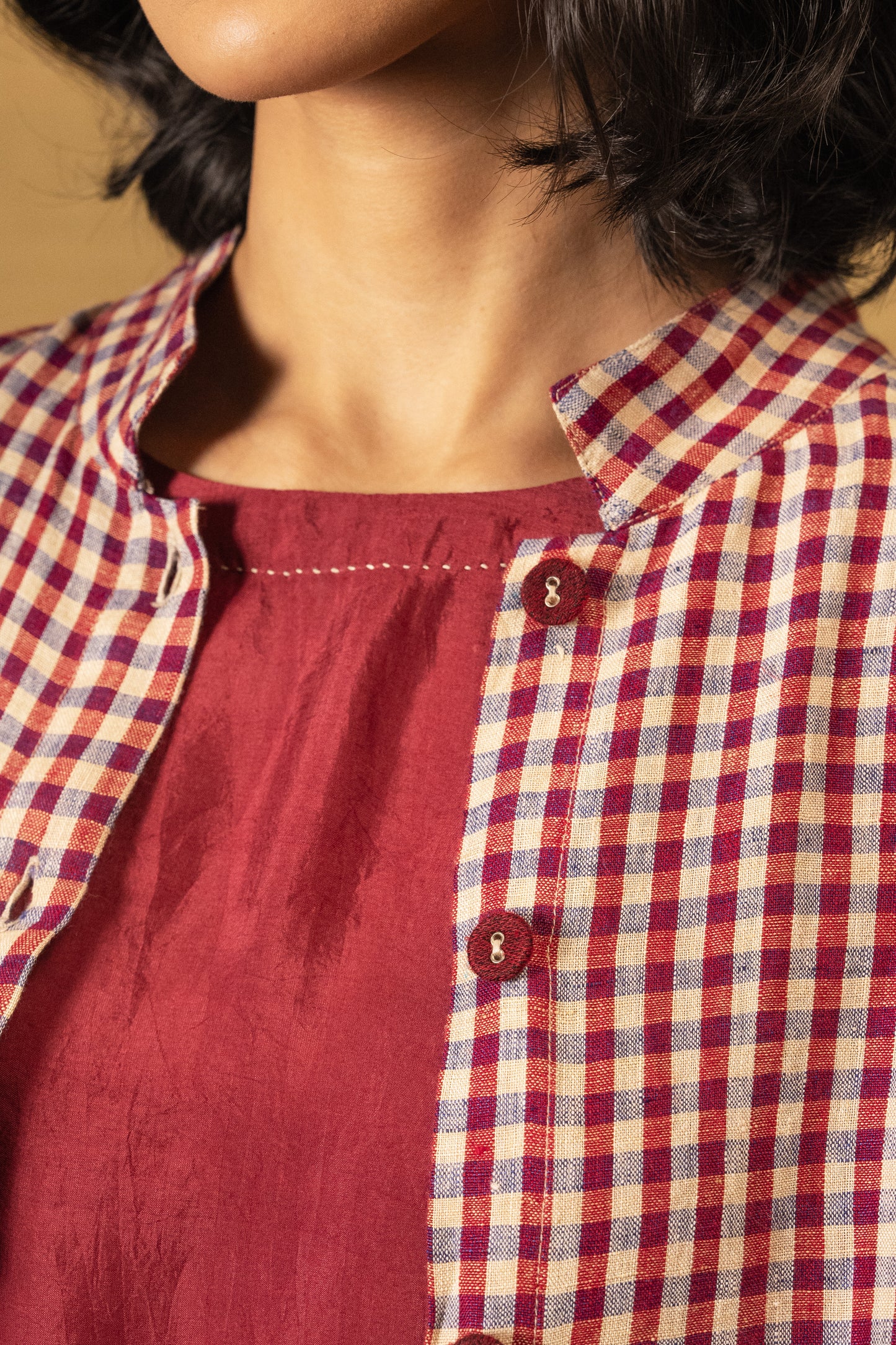 DVE Tara linen button up shirtdress in barn   red linen gingham check linen.