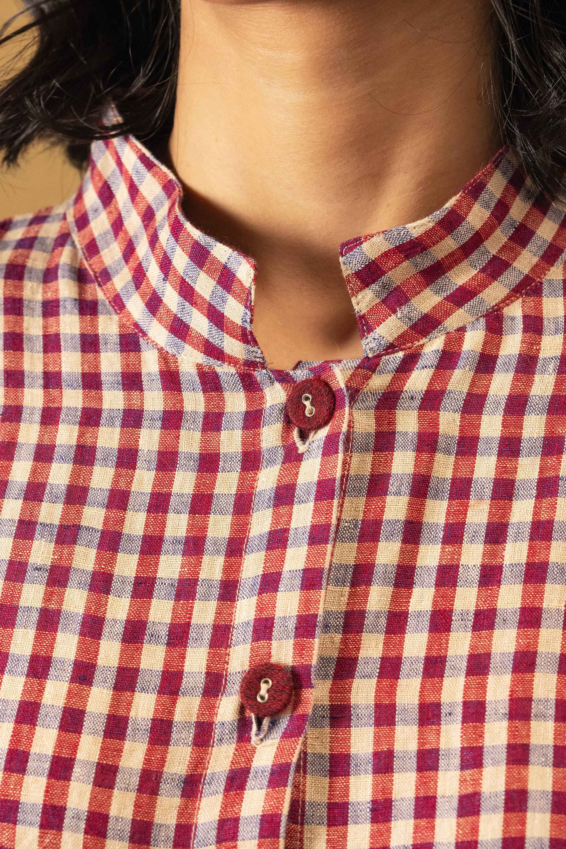 DVE Tara linen button up shirtdress in barn   red linen gingham check linen.