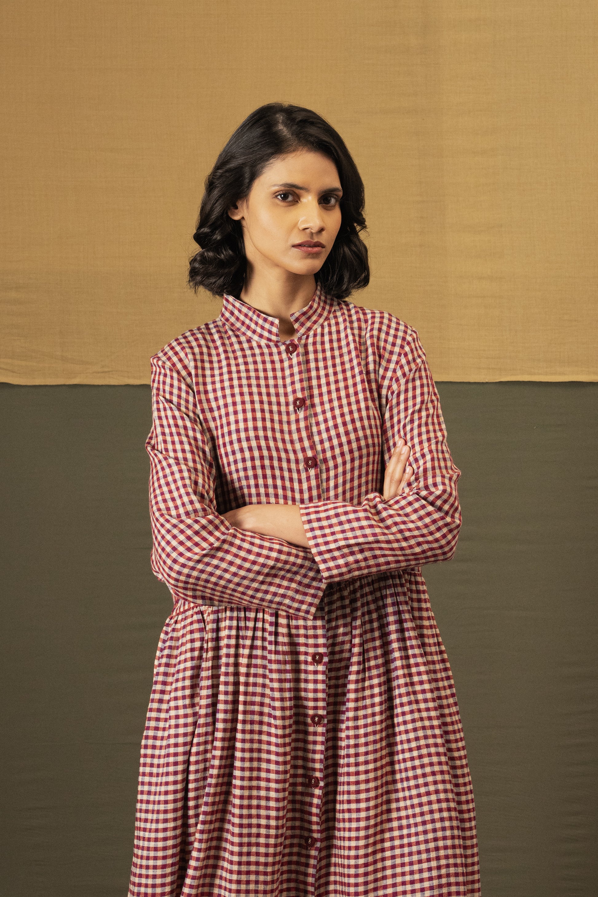 DVE Tara linen button up shirtdress in barn   red linen gingham check linen.