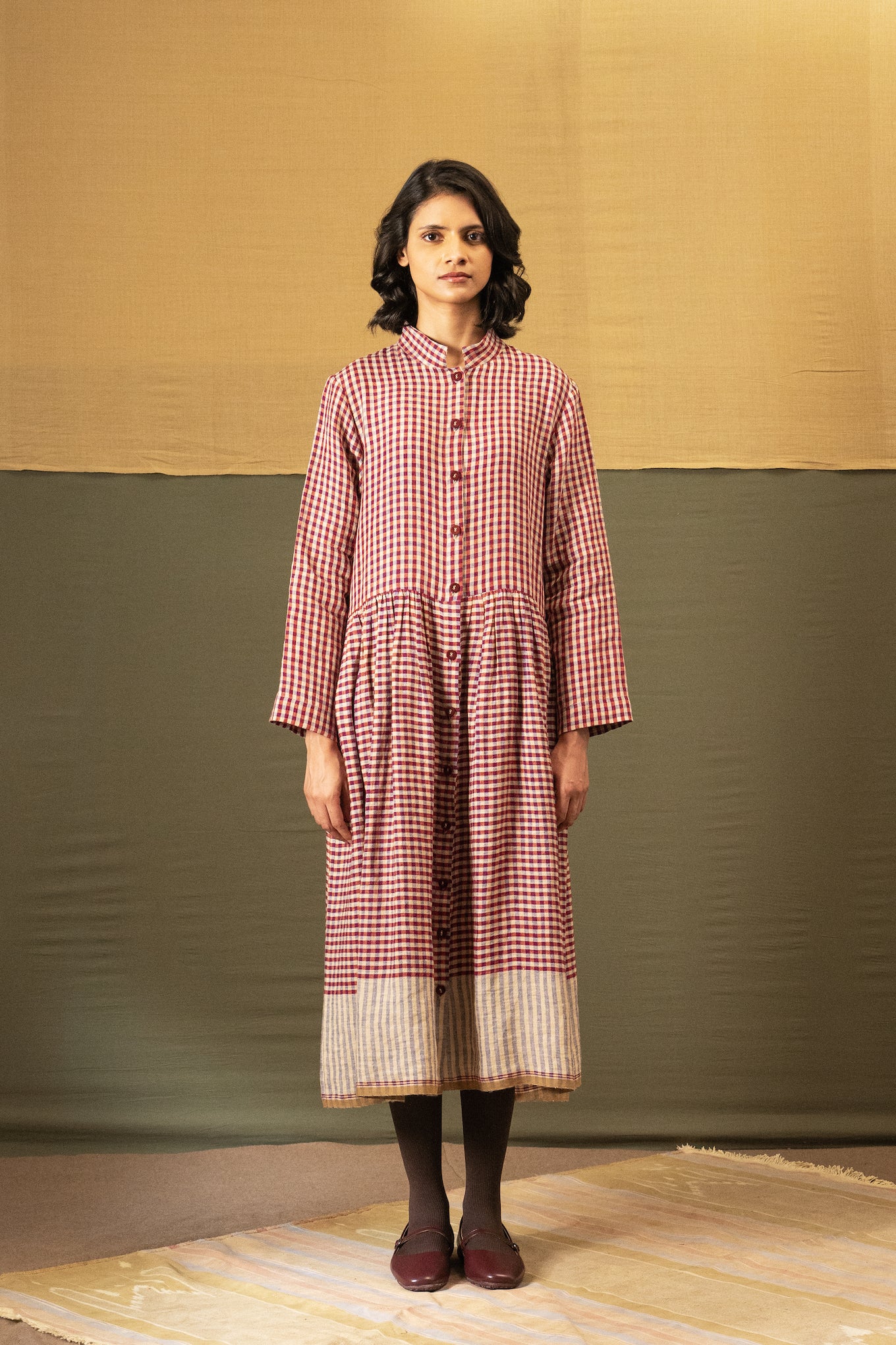 DVE Tara linen button up shirtdress in barn   red linen gingham check linen.