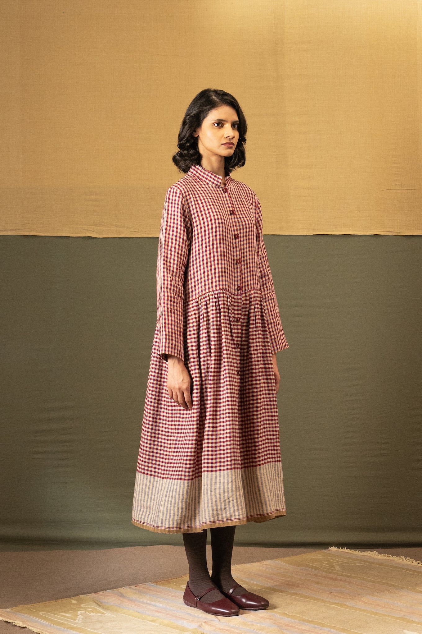 DVE Tara linen button up shirtdress in barn   red linen gingham check linen.