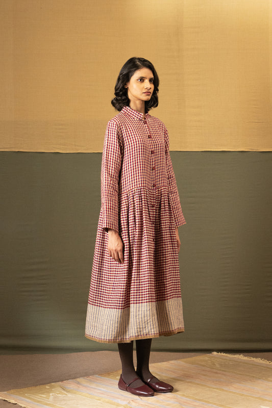 DVE Tara linen button up shirtdress in barn   red linen gingham check linen.