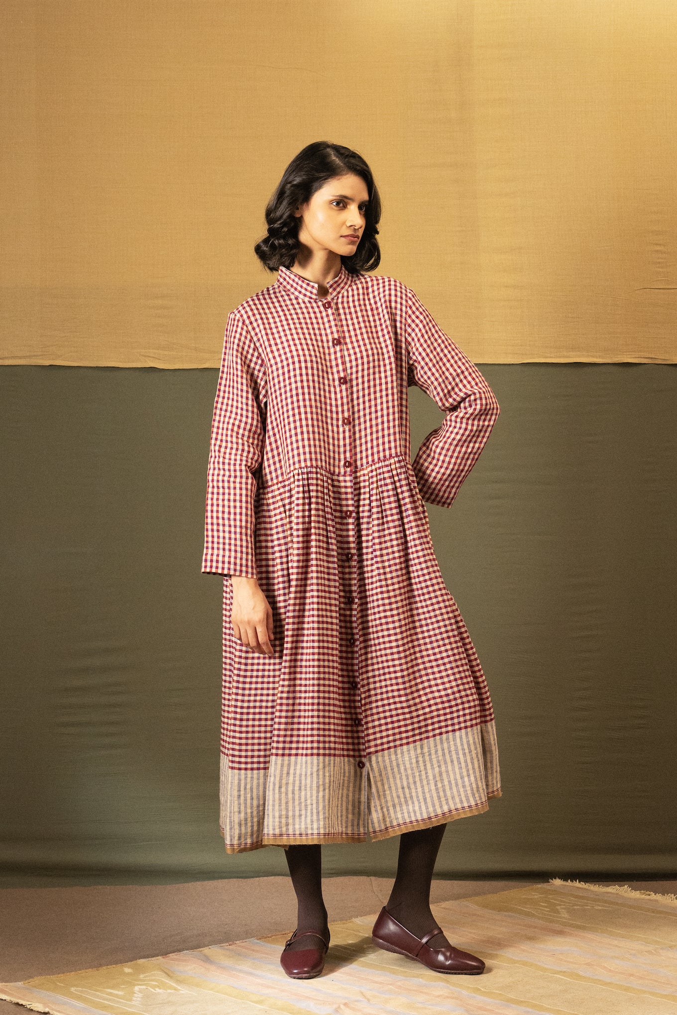 DVE Tara linen button up shirtdress in barn   red linen gingham check linen.
