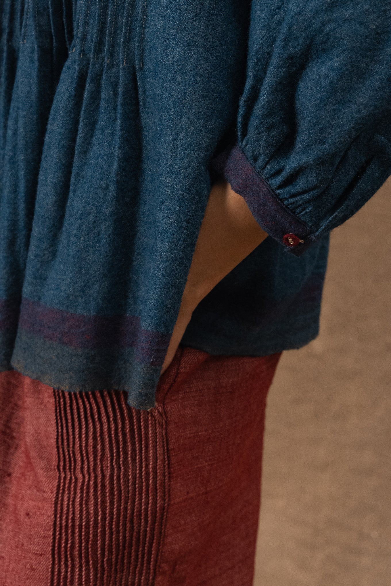 DVE Anisha pintuck top in soft wool in indigo blue.
