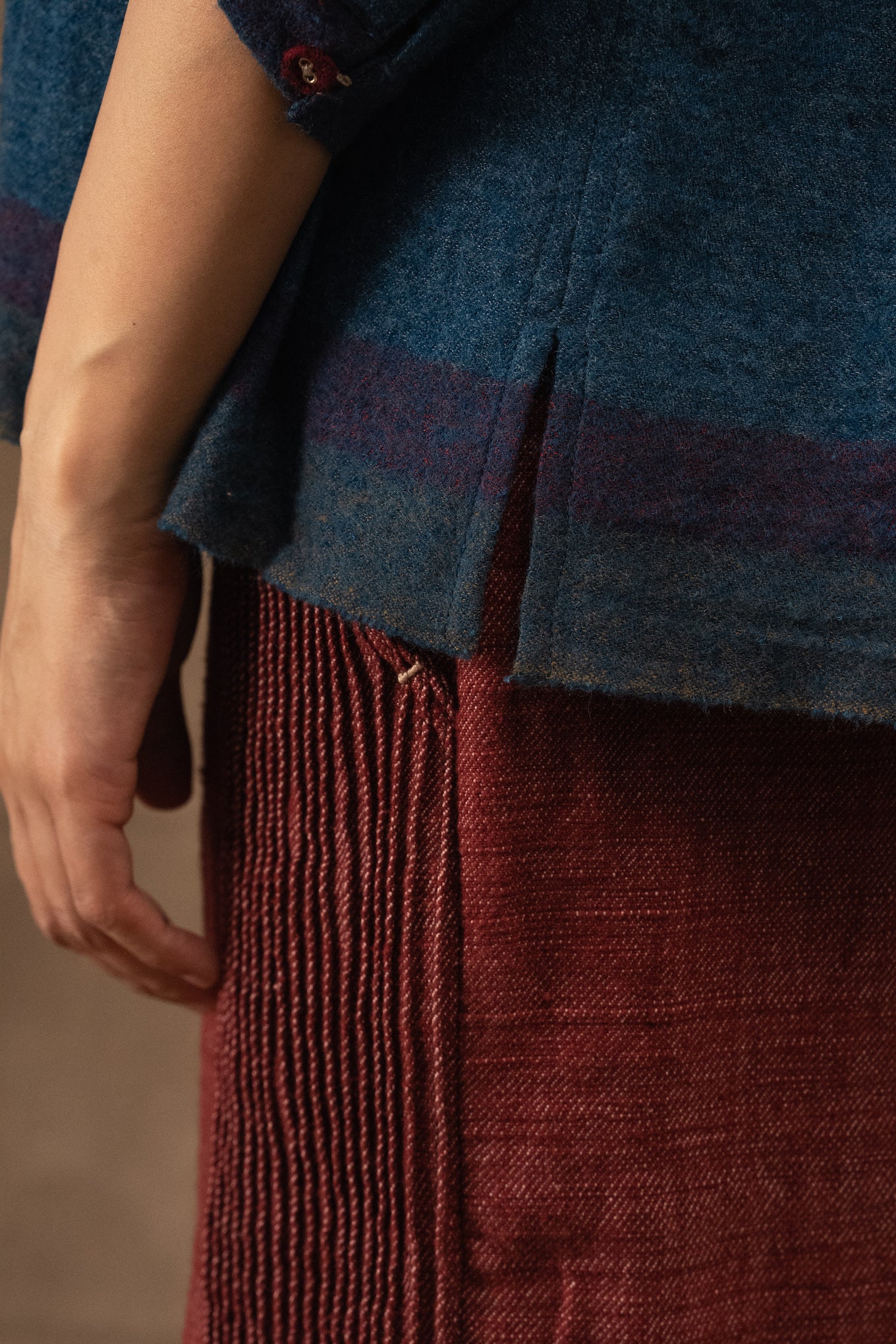 DVE Anisha pintuck top in soft wool in indigo blue.