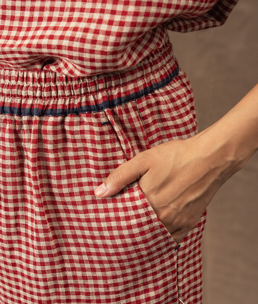 Dve Dityaa pants - crimson check linen