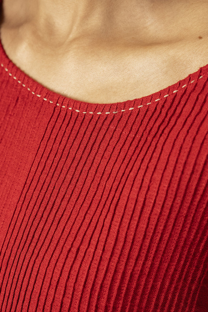 DVE pintuck Anisha top in crimson red handloom linen.