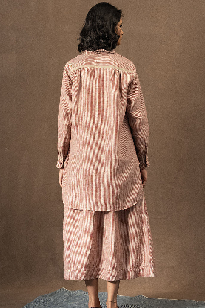 DVE Vetali fine stripe linen shirt crimson red and natural.