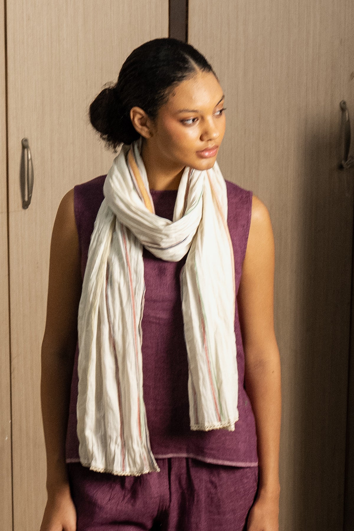 Dve handloom cotton stripe long scarf.