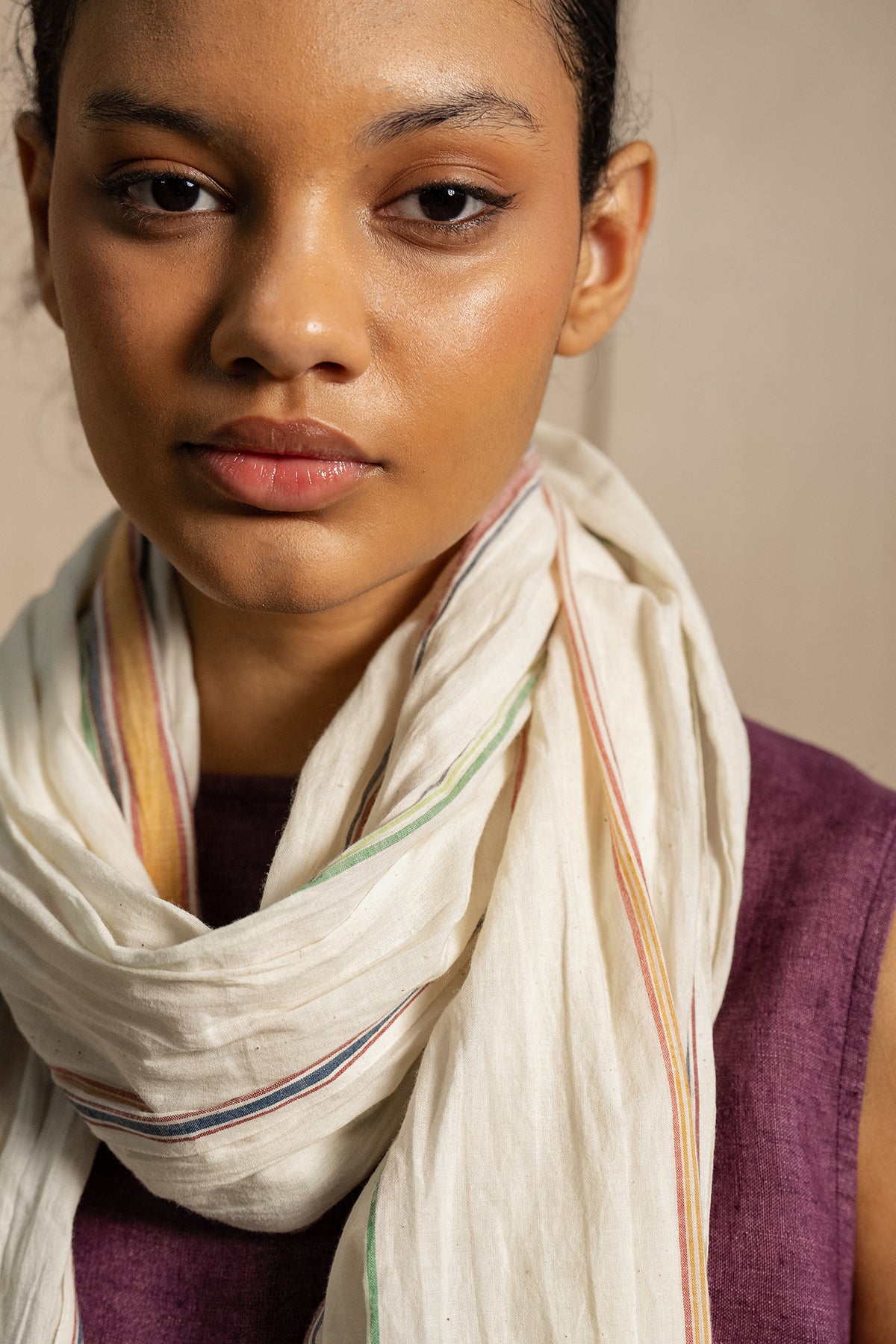 Dve handloom cotton stripe long scarf.