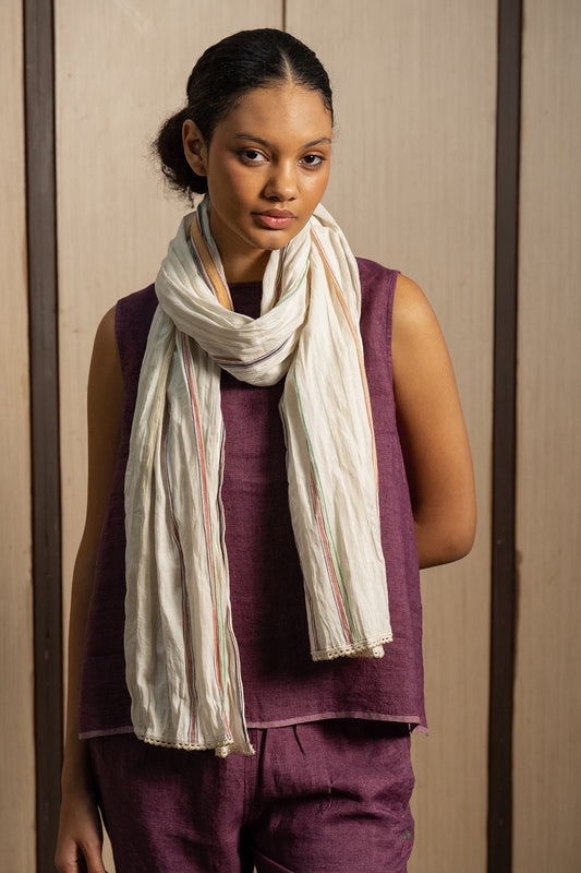 Dve handloom cotton stripe long scarf.