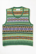 Load image into Gallery viewer, Eribe made in Scotland Westray vest in Meadow in soft green and mauve.