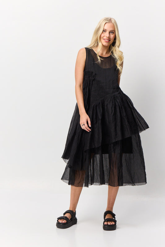 Valia Cinderella dress in black organic cotton organdy.