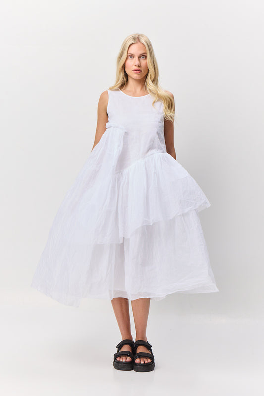 Valia Cinderella dress in white organic cotton organdy.