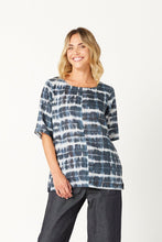 Load image into Gallery viewer, Valia European linen shibori print blouse in indigo.