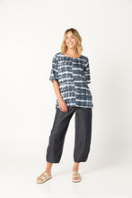 Load image into Gallery viewer, Valia European linen shibori print blouse in indigo.