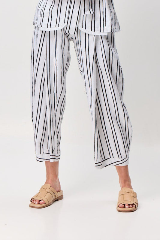 Valia Magnolia pants in black and white linen stripes.
