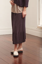 Load image into Gallery viewer, Valia merino wool knit Gardeners skirt in wood dark chocolate brown.