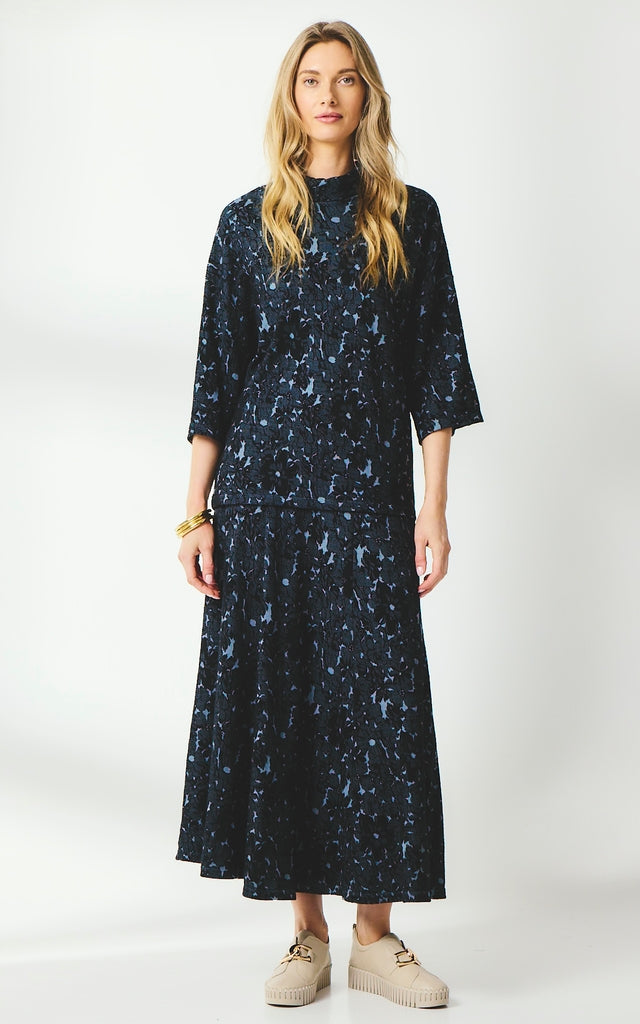 Valia jacquard print merino wool Fleur skirt in mussel dark charcoal grey.