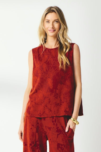 Valia Ellie wool jacquard knit Ellie vest in Oxblood red. 