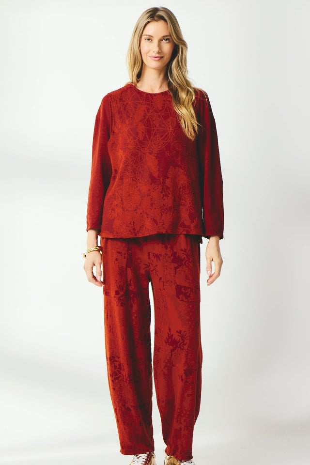 Valia Ellie wool jacquard knit Ellie vest in Oxblood red. 