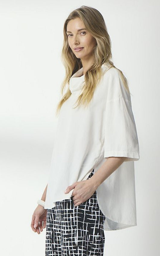 Valia superfine cord tunic in fine cotton corduroy in undyed offwhite.