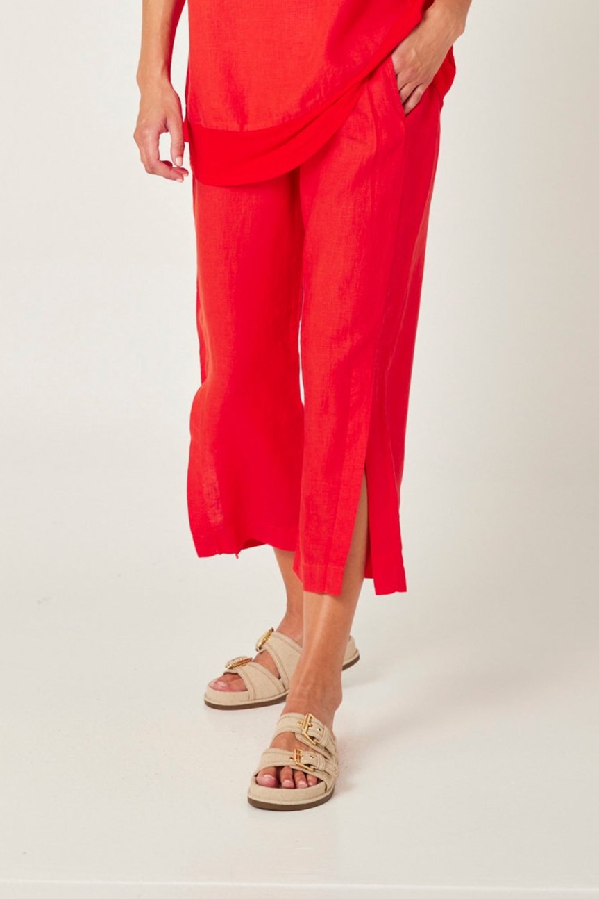 Valia pure linen Mosman pant in bright red.