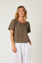 Load image into Gallery viewer, Valia button back blouse in Nomad olive green linen.