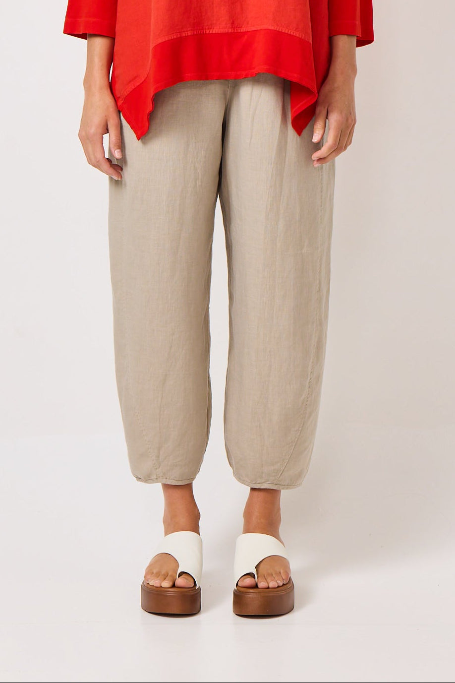 Valia pure linen Sydney pants made in Melbourne in beige tan.