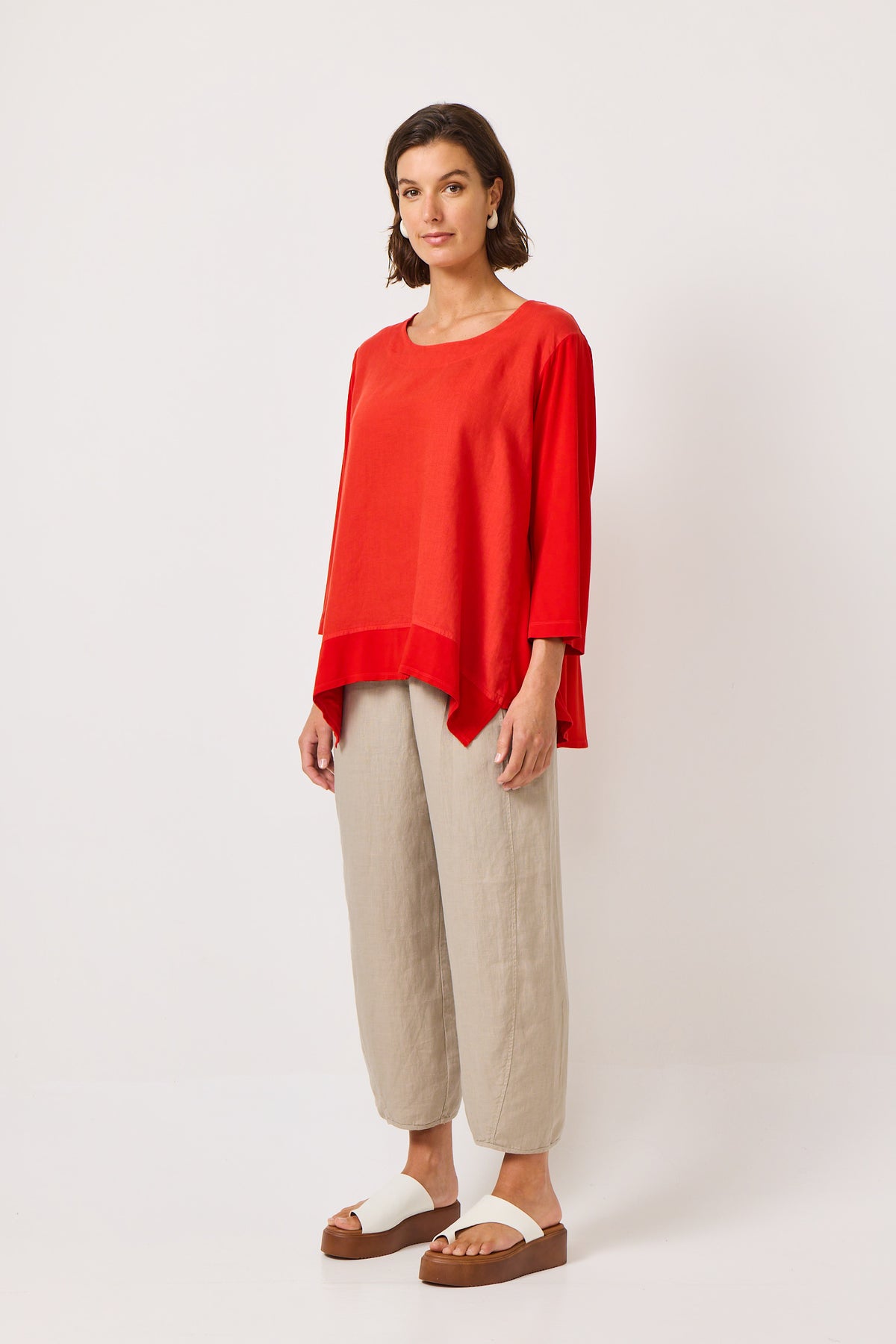 Valia pure linen Sydney pants made in Melbourne in beige tan.