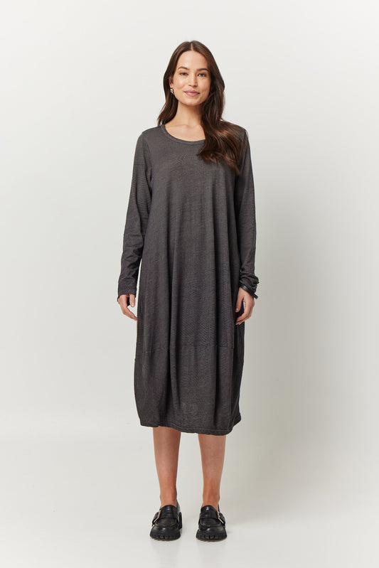 Valia Giorgio wool merino jersey long sleeve dress in slate charcoal grey.