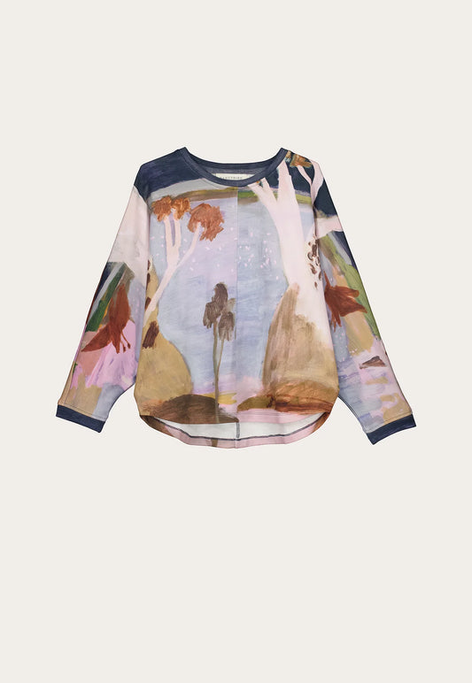 Nancybird Dahlia batwing organic terry cotton sweatshirt featuring the artwork of Australian artist Wendy McDonald.