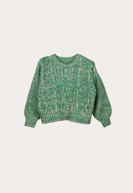 Nancybird Gigi merino wool cotton cable knit sweater in splice green.