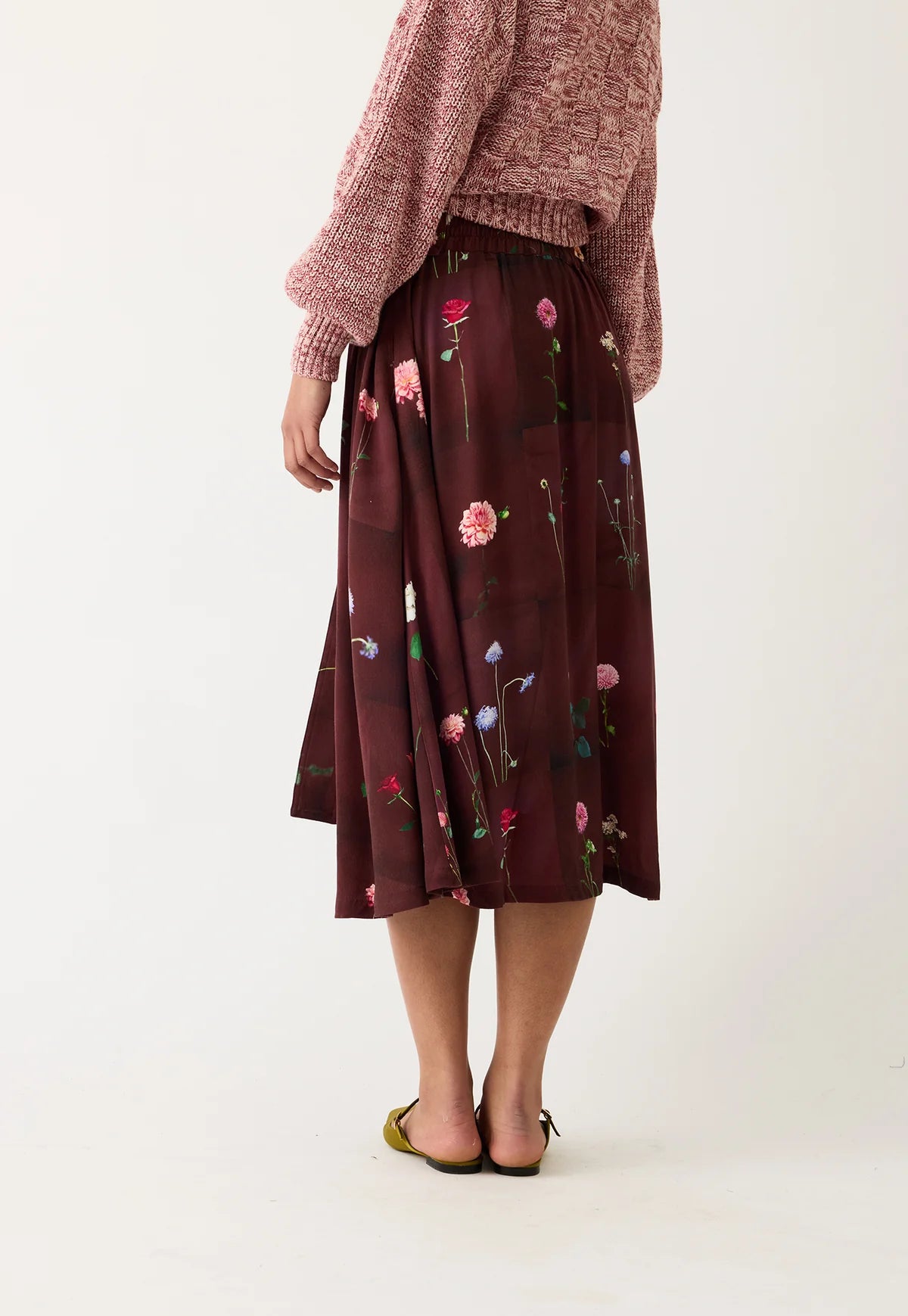 Nancybird Porcelain tile gathered waist skirt in Emily Wright floral print.