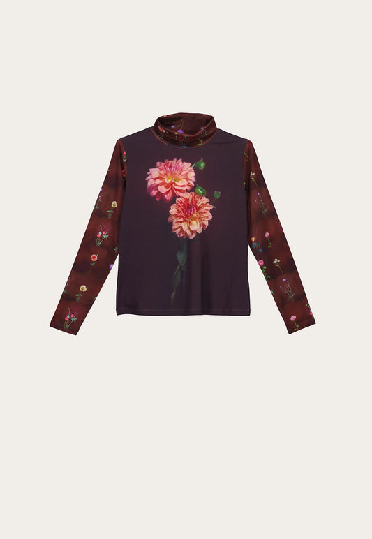 Nancybird Dahlia floral long-sleeve skivvy Sundew top. 