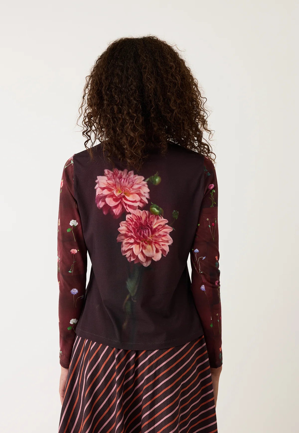 Nancybird Dahlia floral long-sleeve skivvy Sundew top. 