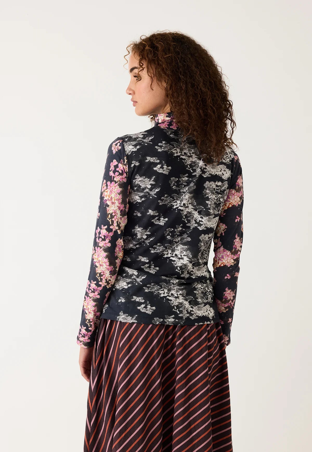 Nancybird Sundew organic cotton skivvy Hydrangea splice floral print.