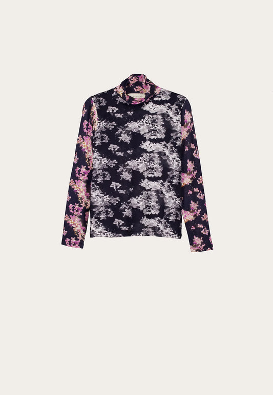 Nancybird Sundew organic cotton skivvy Hydrangea splice floral print.