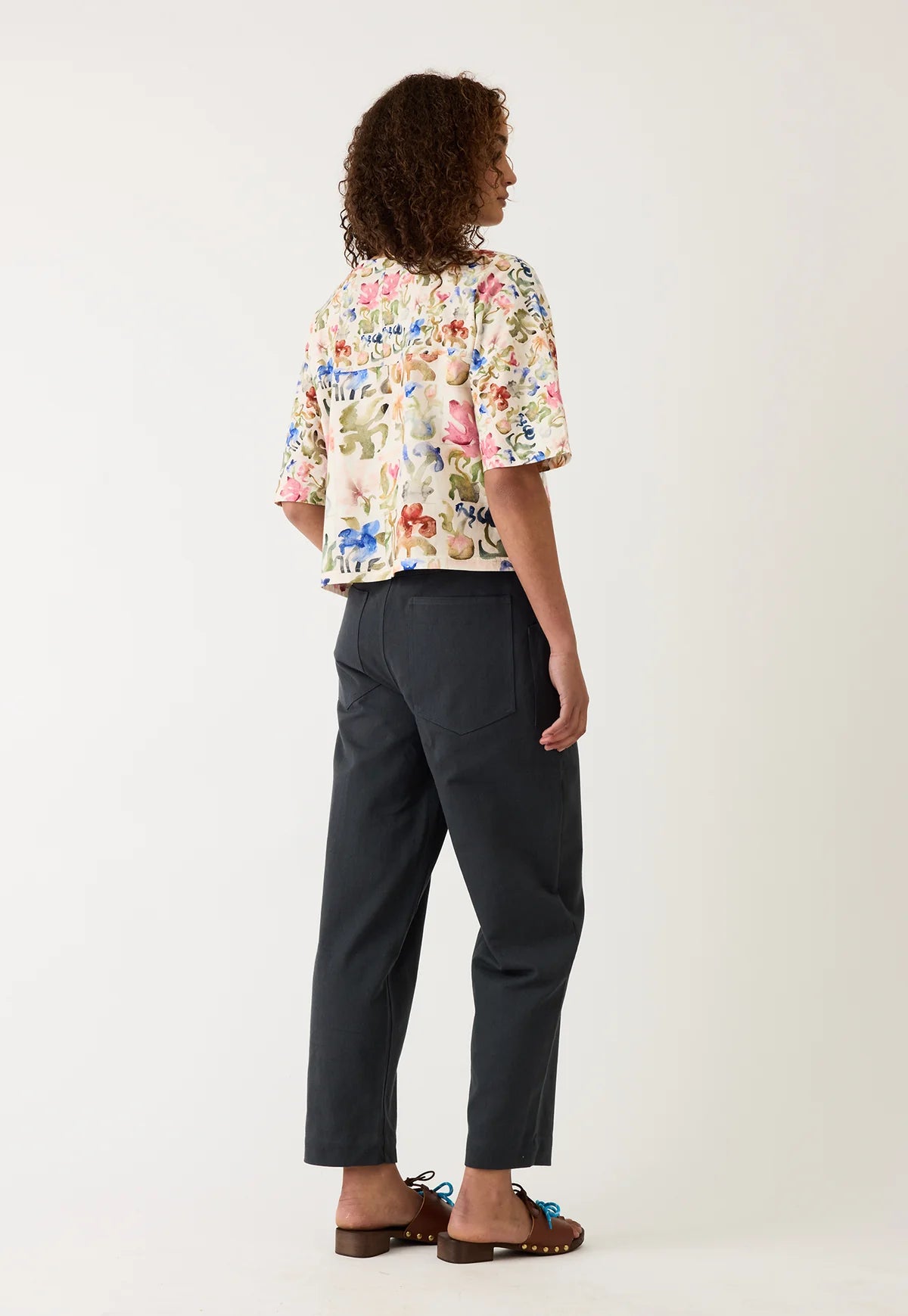 Nancybird tasmin boxy cotton tee t-shirt in watercolour collage floral print.