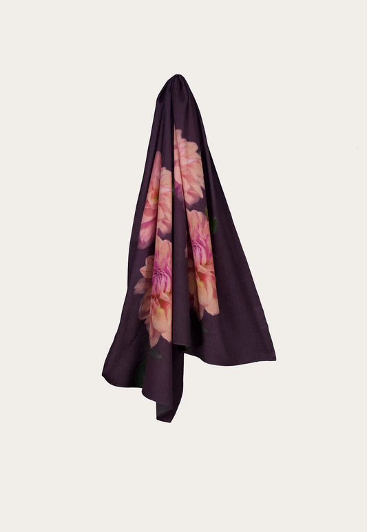 Nancybird Dahlia long fine wool floral scarf.