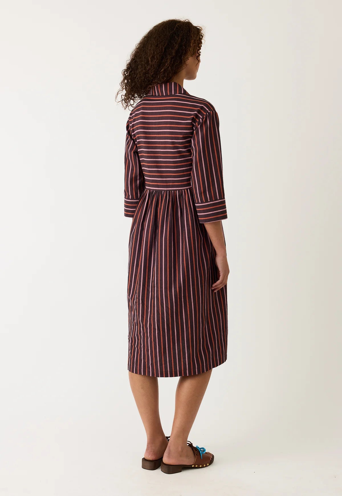 Nancybird Mel button up shirtdress in handwoven Twilight stripe cotton.